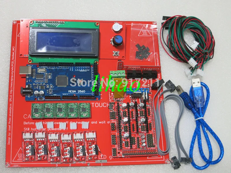 Reprap Ramps 1.4 Kit With Mega 2560 r3 + Heatbed mk2b + 2004 LCD Controller + A4988 Driver + Endstops + Cables For 3D Printer