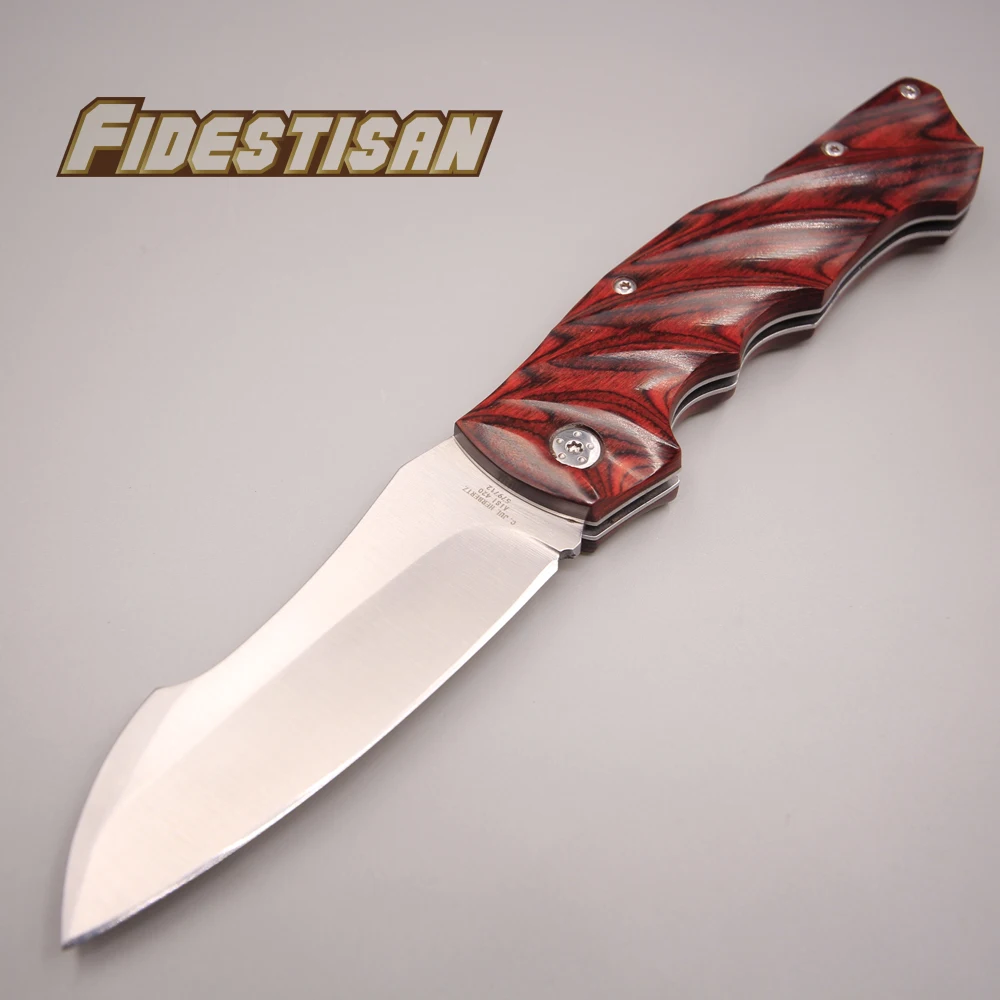 

new folding pocket small knife 440c steel handmade snake red wood sharp cutting tools survival tactical sharp knife square head