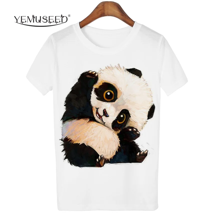 

Blusas Women Cute Panda Printed Clothing O Neck T-shirt Ladies Tops Femininas Black White Gray S-XL