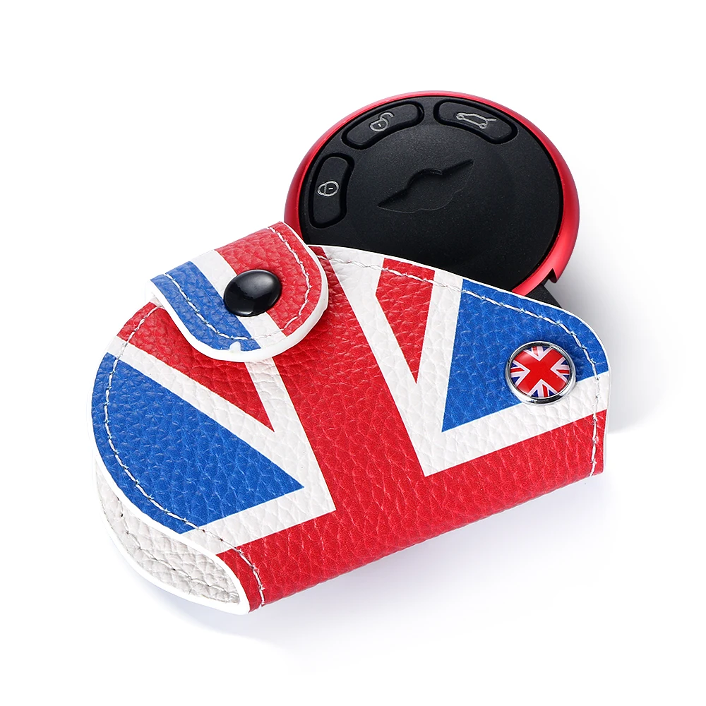 Leather Union Jack Fob Key Case Bag Cover Holder For Mini Cooper Countryman New