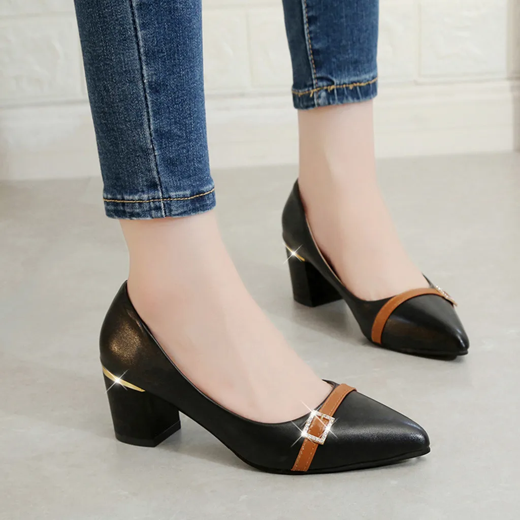 

YOUYEDIAN Shoes Woman Pumps 2018 Pointed Toe Square Heel Loafers Casual Female Pumps Ladise Shoes Zapatos Mujer Tacon