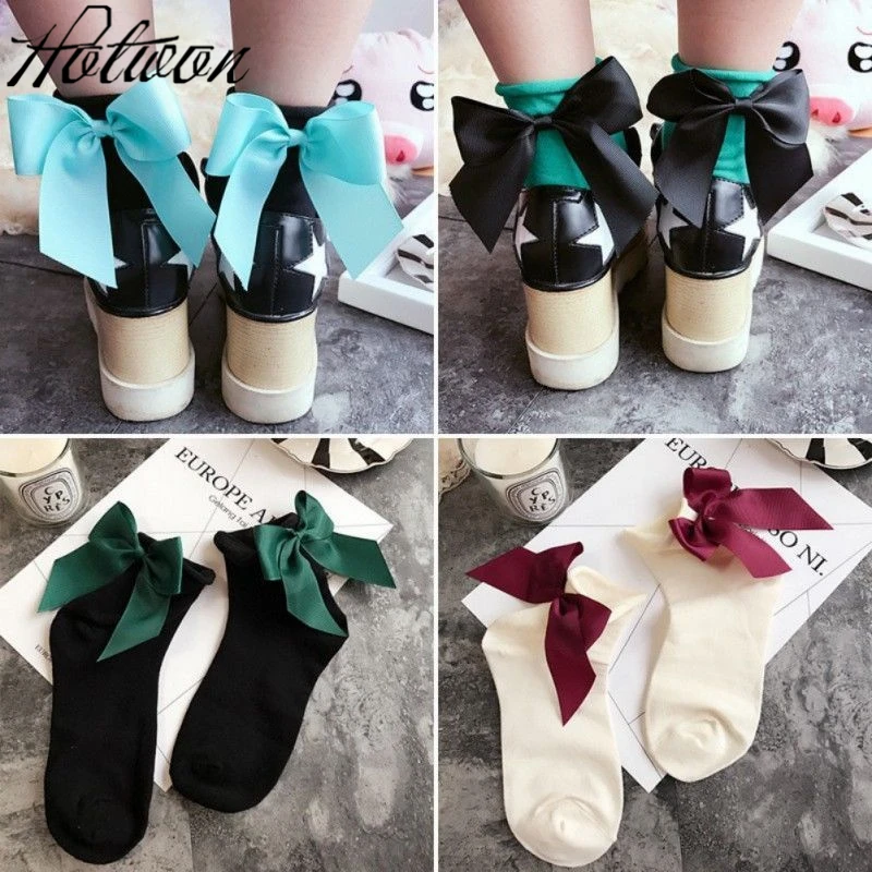

Women's Cute Candy Color Bow Socks Female Fashion Casual Contrast Color Short Socks Lovely Bow Knot Soks