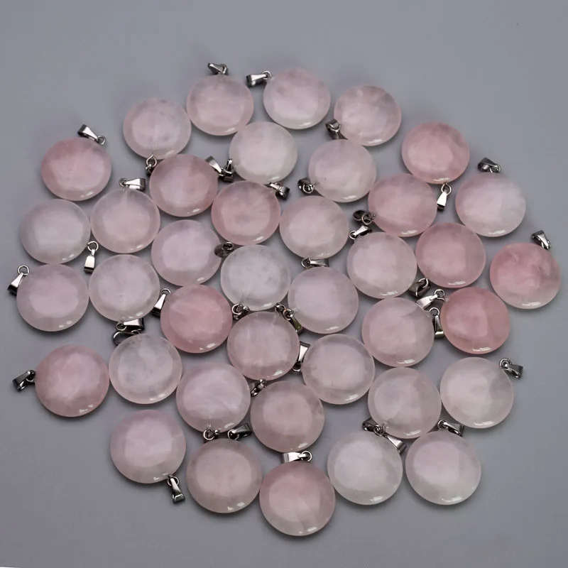 Мода натуральный камень кварц Роза круглые подвески и ожерелья для изготовления ювелирных изделий Шарм точка части 50 шт./лот
