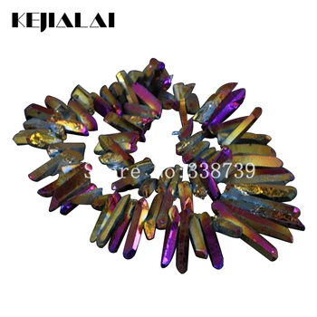 

Raw Titanium Purple/Gold Quartz Crystal Points Sticks Druzy Pendant Spikes Rainbow Electroplated Drilled Briolettes Beads