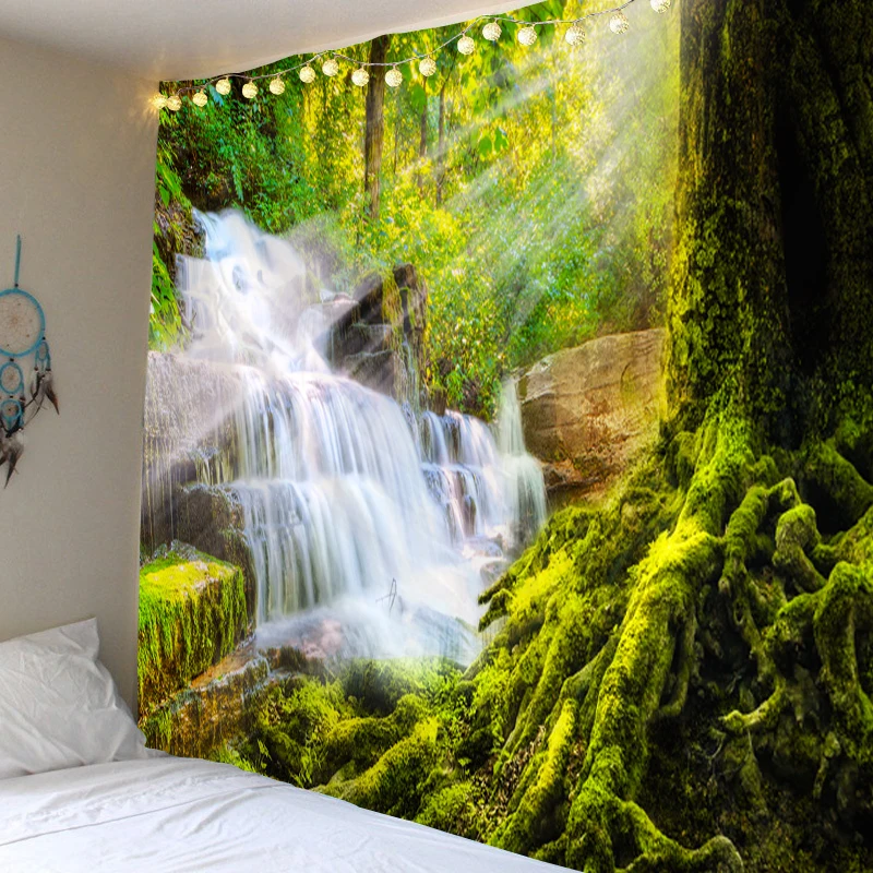 Декоративная Мандала лес водопад настенный гобелен богемное макраме настенное художественное покрывало домашний декор многоцветные спальные простыни
