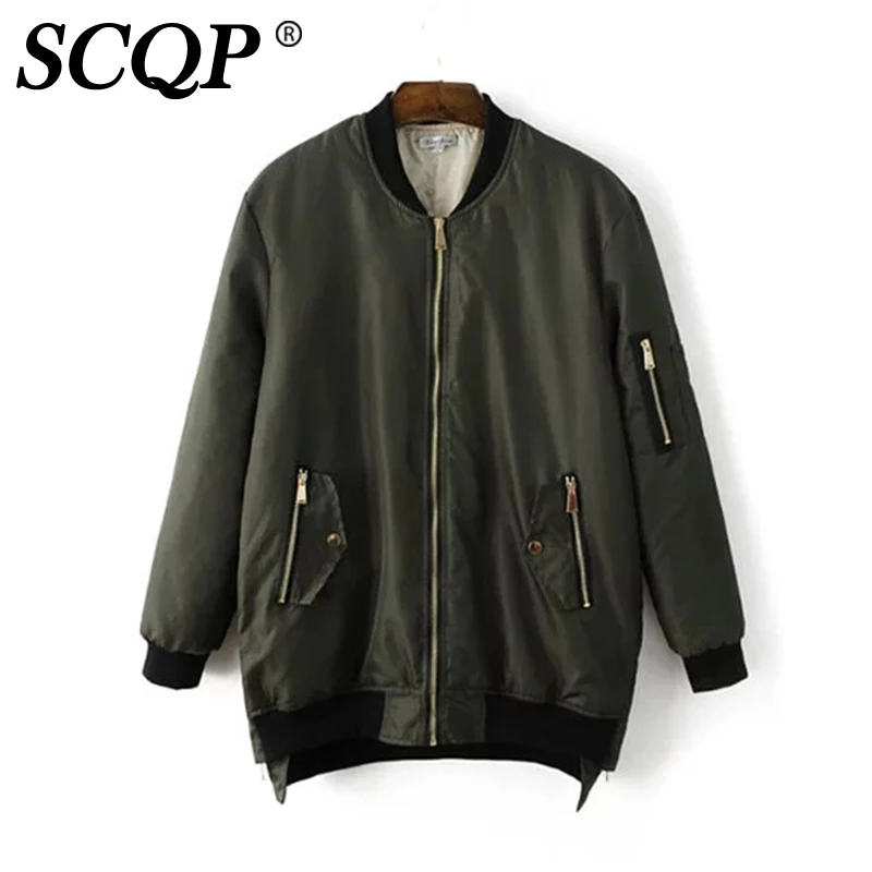 SCQP Solid Black Pockets Zippers Satin Bomber Jacket