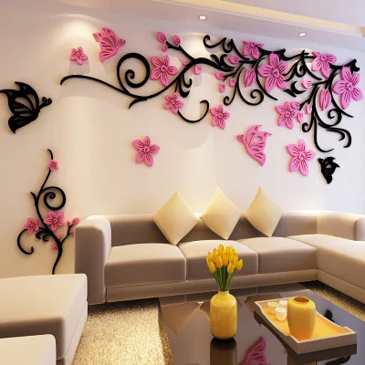Цветок кристалл трехмерное дерево наклейки на стену акриловые наклейки на стену за диваном Декор для дома DIY самоклеющиеся съемные