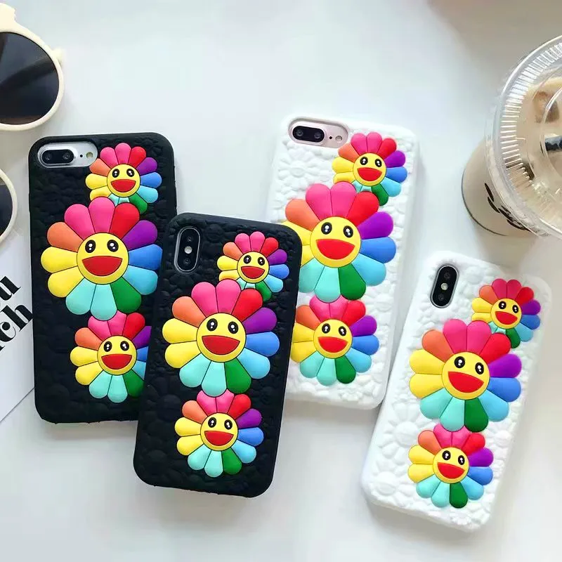 

Smile Rainbow Flower Case For iphone XS XSmax Case For iphone XR X 7 6S 6 8 Plus Sunflower Cover Geometric Rhombus Phone Cases