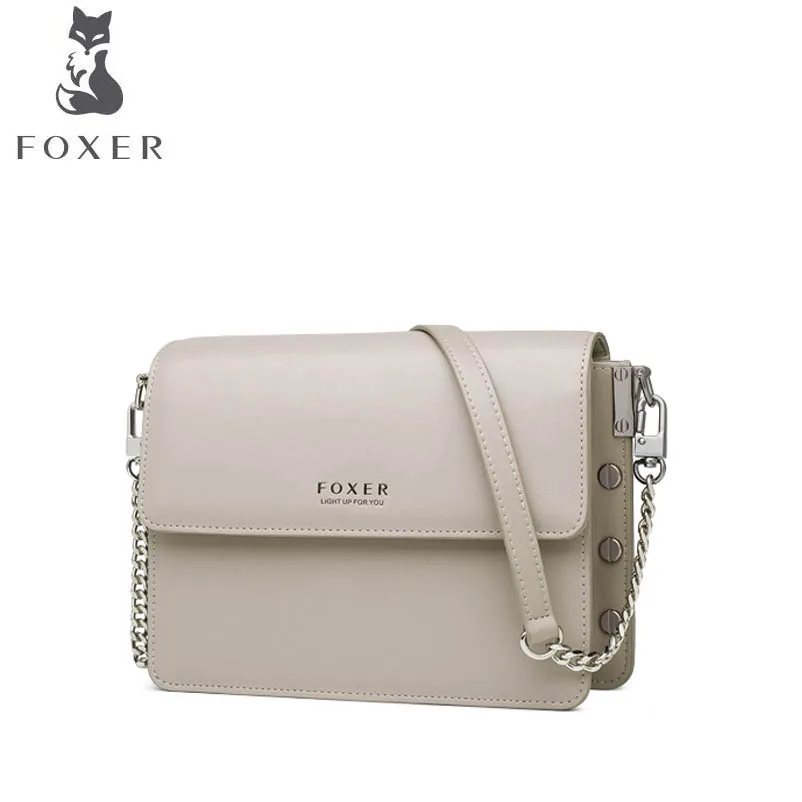 

FOXER 2019 new retro single shoulder messenger bag leather bag female Fashion small square bag Designer bag female