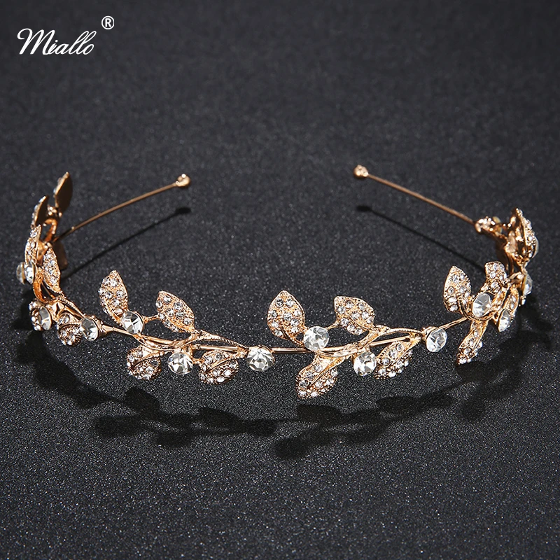 

Miallo Rhinestone Pearl Crown Headband Vintage Crystal Bridal Tiaras Wedding Accessories Party Pageant Leaves Jewelry