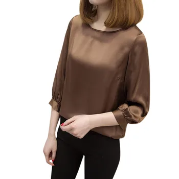 

Blouse Women Brief Shirt Office Wear Top O Neck Shirts Three Quarter Sleeve Casual Tops Daily Solid Clothes blusa feminina