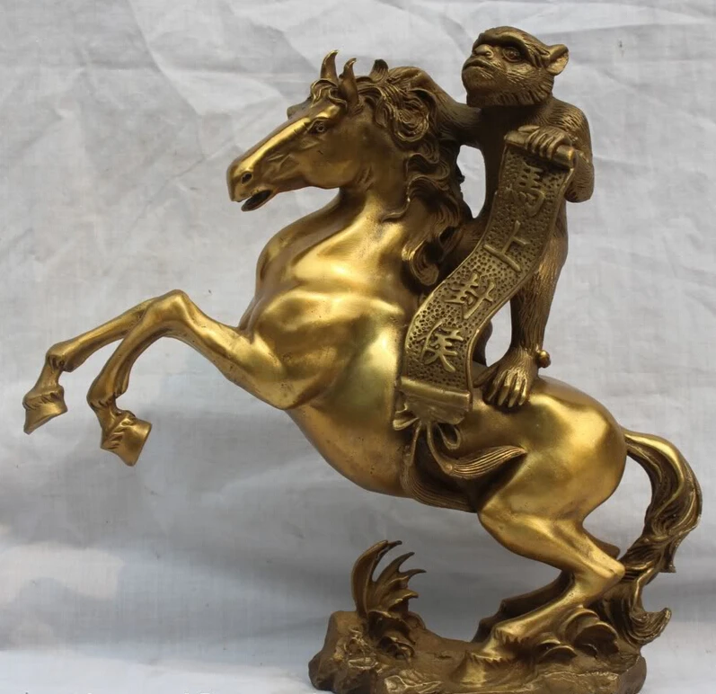 

150610 S1625 China Home Decorate Fengshui Brass Sun Wukong Monkey King On Horse Statue