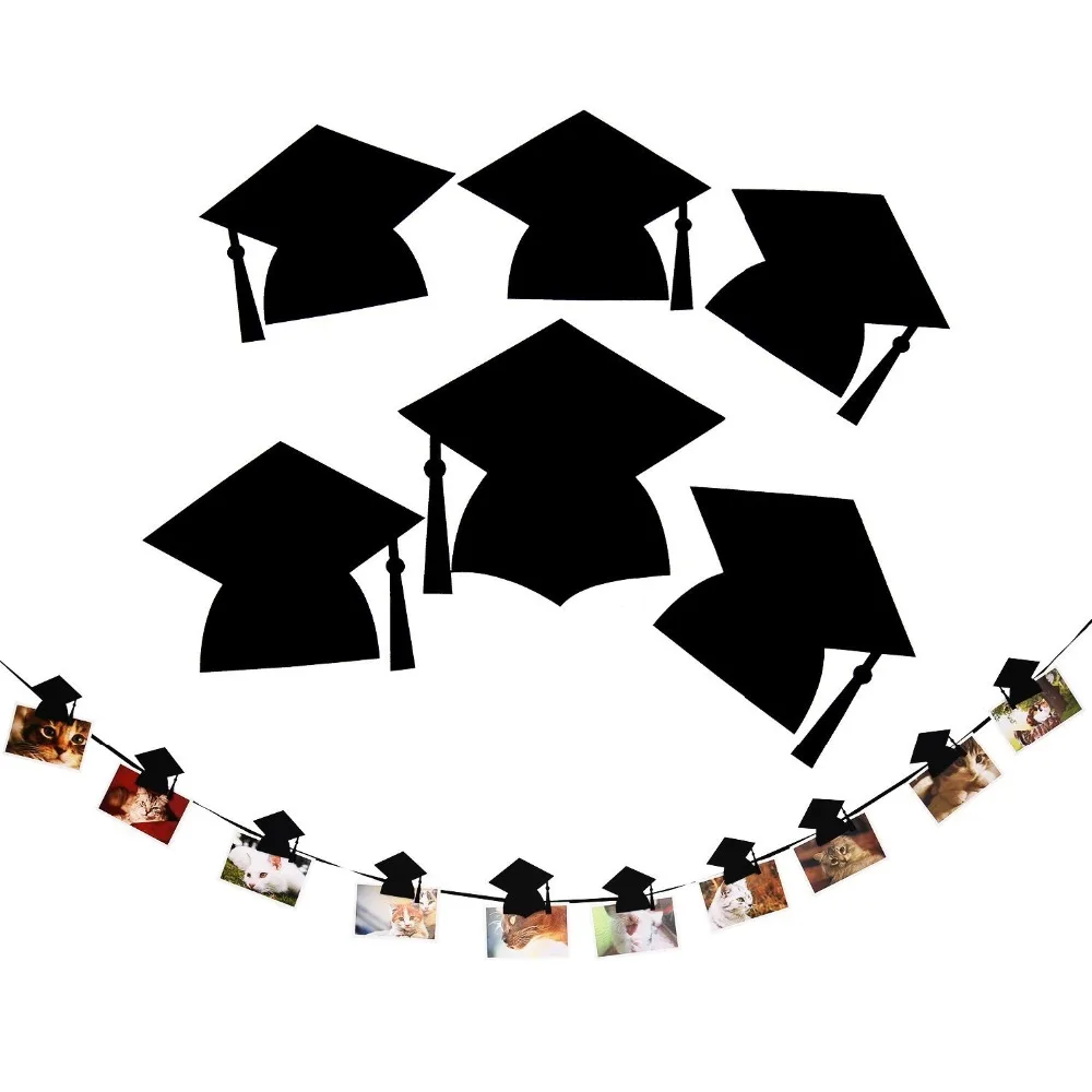 

Graduation Party Banner Hat Shaped Bunting Pull Flag Garland Hanging Photo Clip Graduation Souvenirs Graduates Favorite Decor Gi