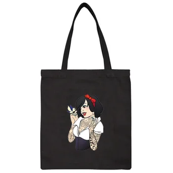 

New 2019 Punk Princess Printed Ladies Handbags Canvas Tote Bag Women Cotton Shopping Travel Women Shoulder Tumblr Shopper Bag