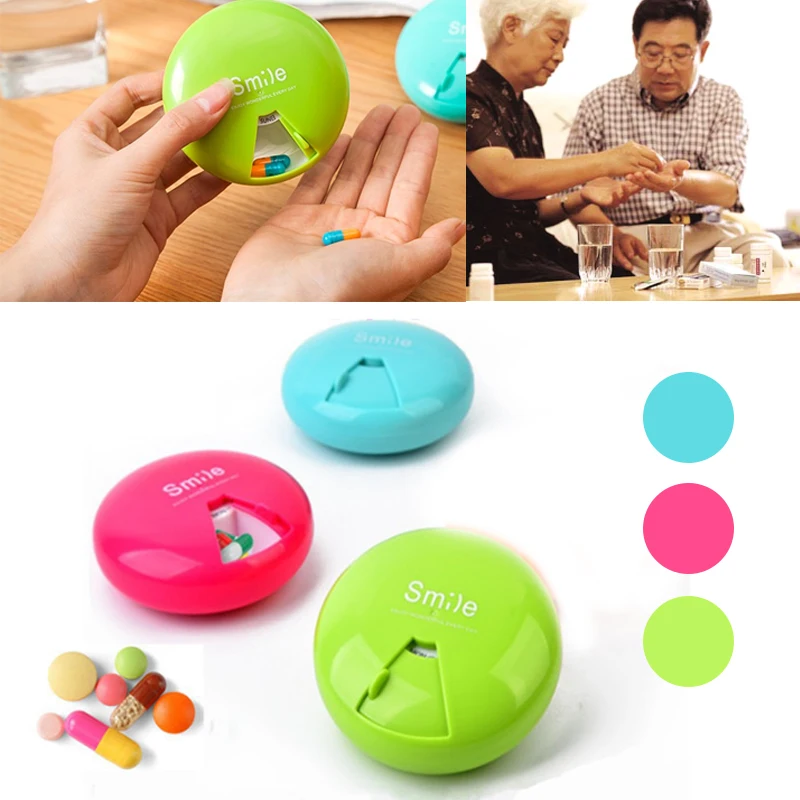 

Pill Container Boxes Round Rotate Shut Lid Travel Portable Case Weekly Storage