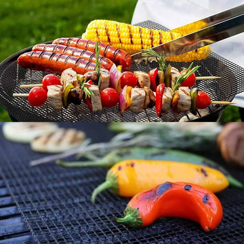 3Pcs Non-Stick BBQ Grill Mesh Mat Perforated Oven Sheet Reusable Barbecue Mat Baking Mat Heat-Resistant Outdoor Grilling Tool