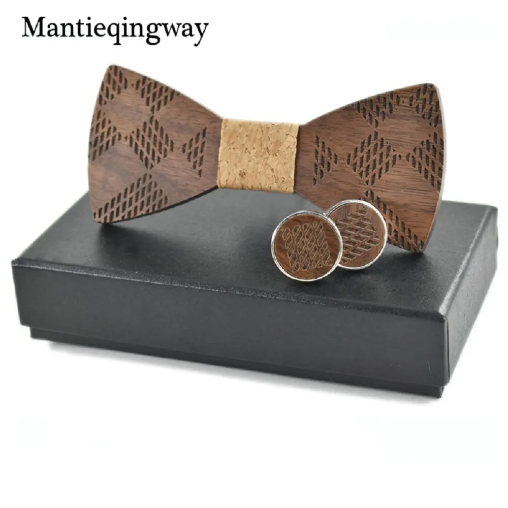 Mantieqingway официальные костюмы мужская деревянная бабочка набор запонок для свадьбы бизнес геометрический деревянный галстук-бабочка галстук бренд - Цвет: 052