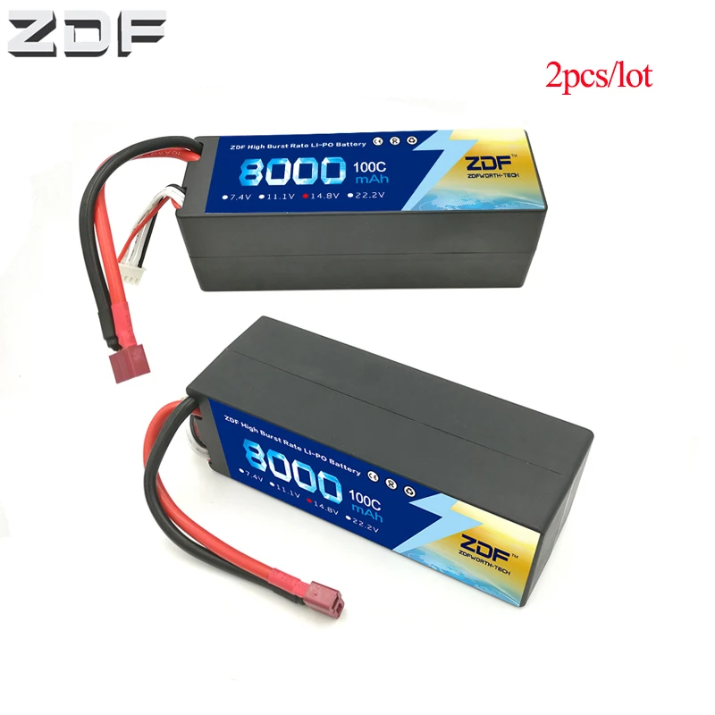 

ZDF 2pc/lot Lipo RC Battery 4S 14.8V 8000mAh 100C Max 200C Hard Case for RC Car Truck Boat Helicopter Quadcopter