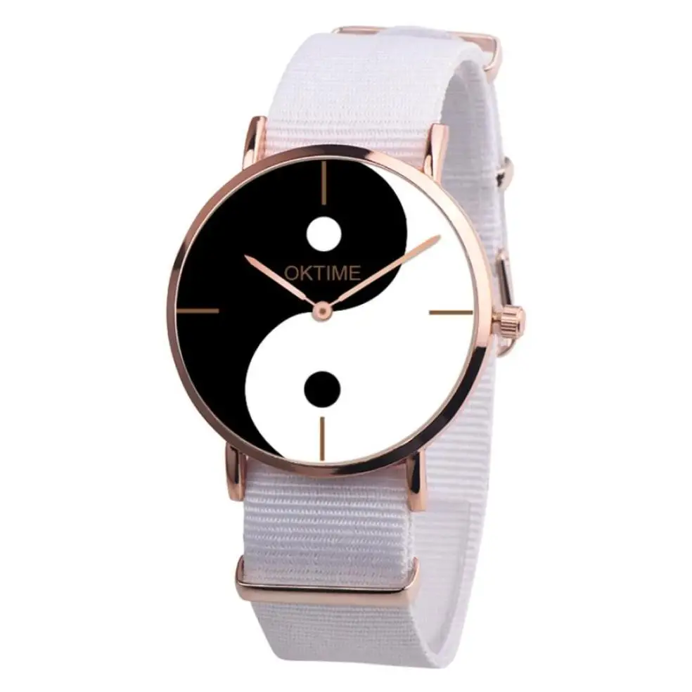 Новые подлинные часы, высокое качество, женские часы, восемь диаграмм, тактика, повседневные, холст, кожа, аналоговые кварцевые часы - Цвет: White