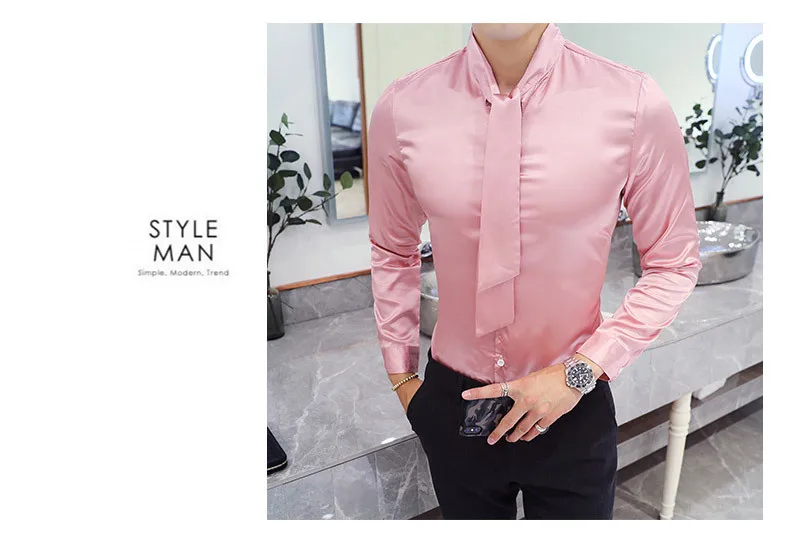 3 Однотонная рубашка с галстуком, мужская рубашка с длинным рукавом, приталенная рубашка для смокинга, розовая рубашка для жениха на свадьбу, мужская рубашка, длинная рубашка размера плюс, 5xl