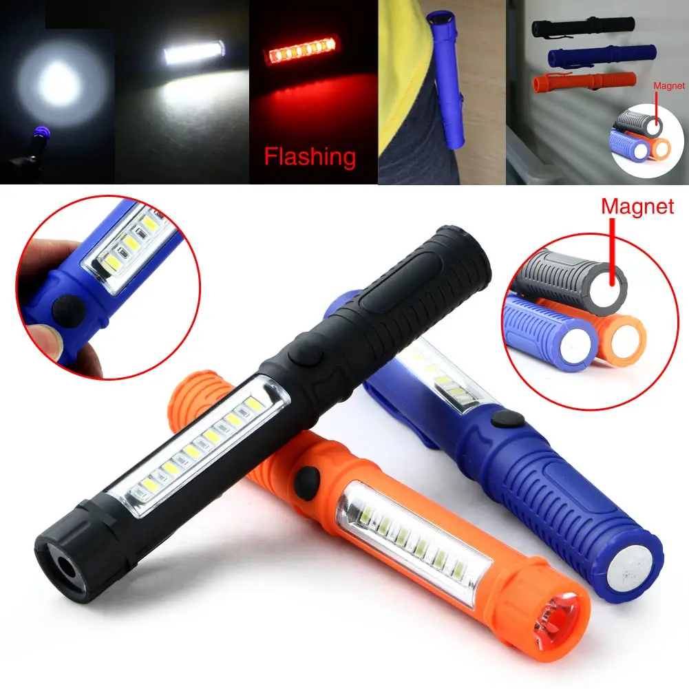 COB LED Mini Pen Multifunction Portable Work Light Clip Flashlight Torch Lamp With Magnetic USE AAA batteries