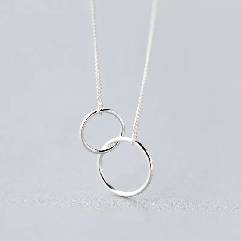 Женское ожерелье из серебра 925 пробы с двойным кольцом|infinity pendant|accesorios mujercircle necklace