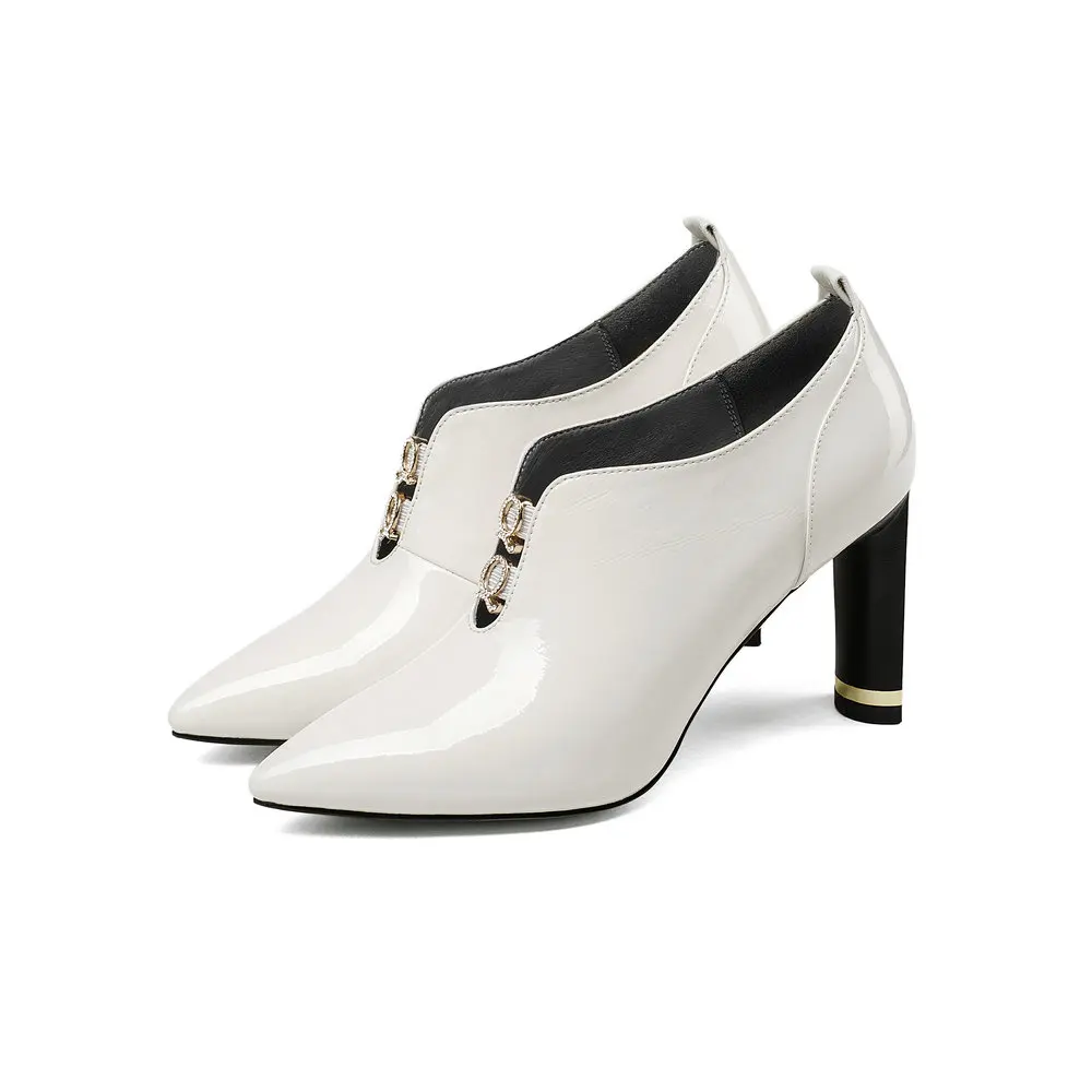 Mujer Heels black Cuero Plataforma Deslizamiento Zapatos Aiweiyi Otoño Blanco Primavera Estrecha Punta Negro Genuino Thin Bombas High En Tacones White X6x6TH