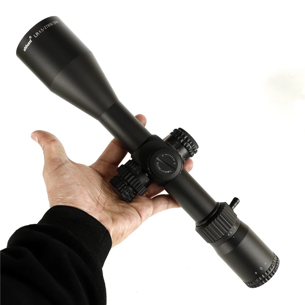Gravado em Vidro Bloqueio de Redefinição da Torre Ohhunt Sfir Mira Telescópica Mil Dot Retículo Paralaxe Lateral Vistas Ópticas Táticas Escopo lr 4.5-27x50 6 ohhunt LR 4.5-27X50 SFIR Mira telescópica Mil