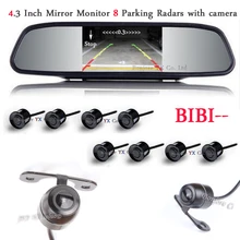 4.3″ Car Mirror Monitor Radar Parking System BIBI Alarm 8 Sensors with Front View Camera + Rear view Camera set Parking Assist