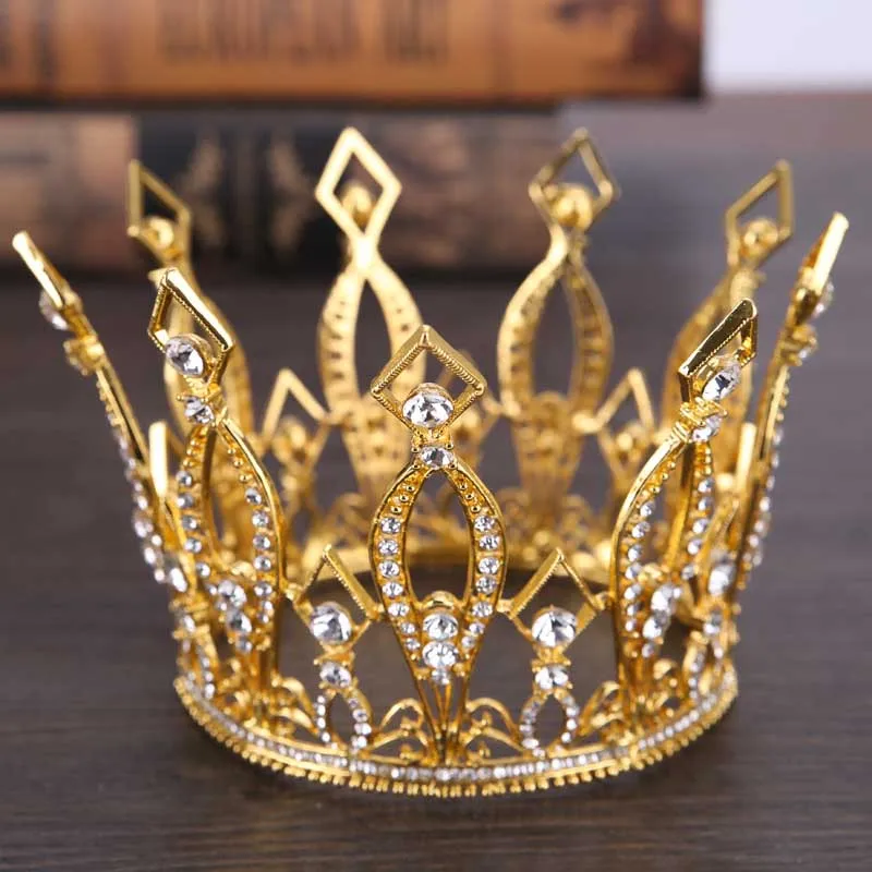 Полный круг King Queen корона диадемы de Noiva головной убор металлические стразы лента