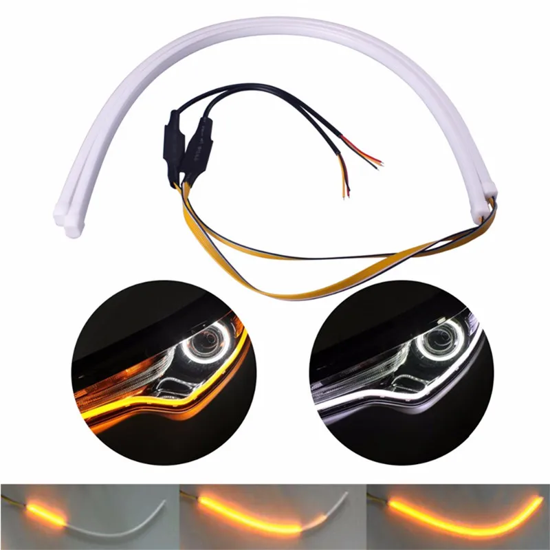 Car LED Strip White DRL and Yellow Flowing Daytime Running Light