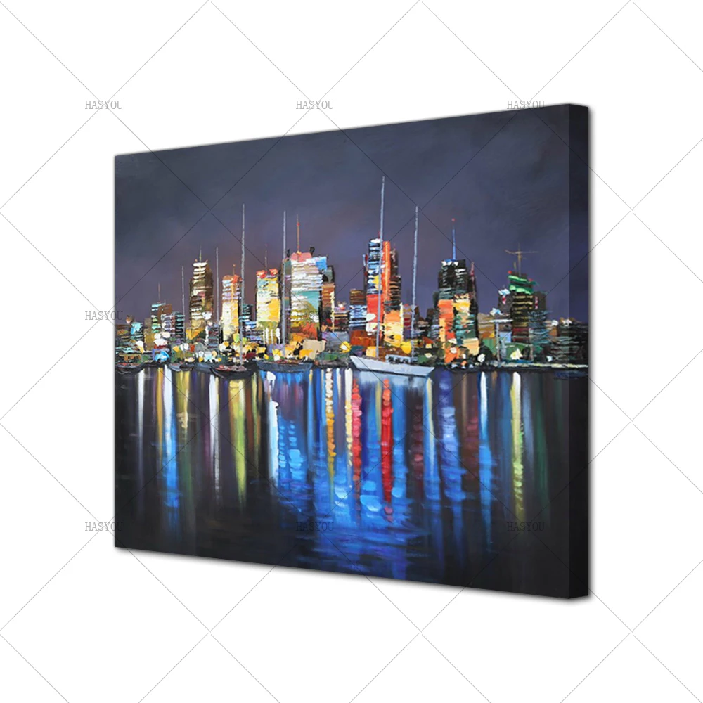 Unframed-Abstract-Landscape-New-York-City-Night-View-in-River-Oil-Painting-On-Canvas-Modern-Home (4)