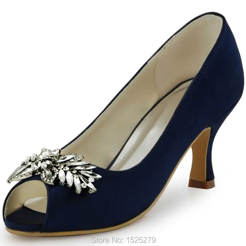 HP1540/Женская обувь темно-синего цвета удобные туфли-лодочки с пряжкой и открытым носком для свадебной вечеринки Женская атласная обувь на низком каблуке