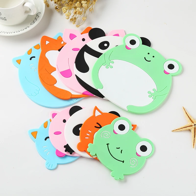 

Cartoon Cute Silicone Teacup Coasters Cup Pads Mugs Bowls Mats Flexible Table Heat Resistant Lovely Round Drinks Placemats