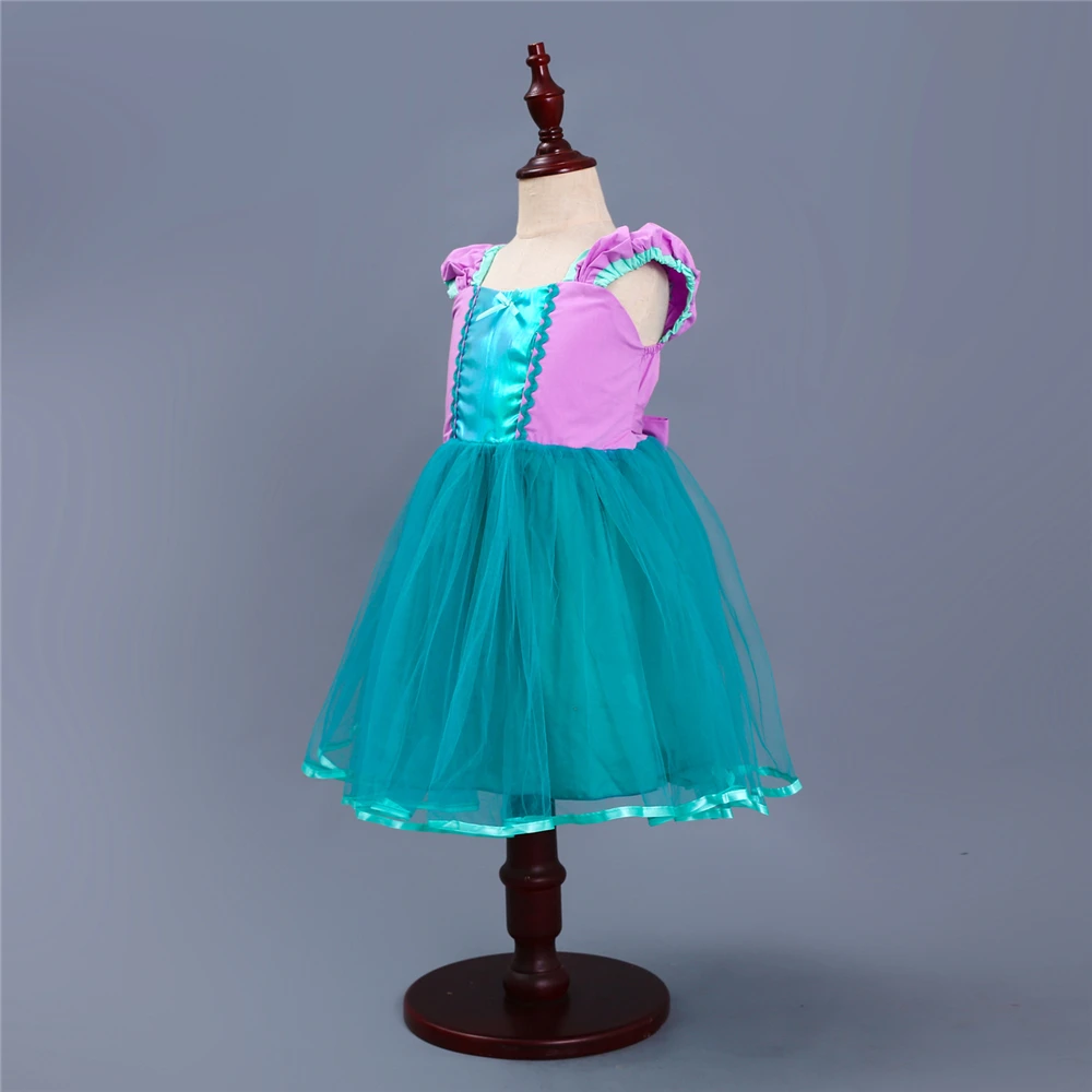 Летнее платье принцессы Ариэль для маленьких девочек; фиолетовое платье-пачка Рапунцель для малышей; Детские вечерние карнавальные костюмы принцессы на день рождения