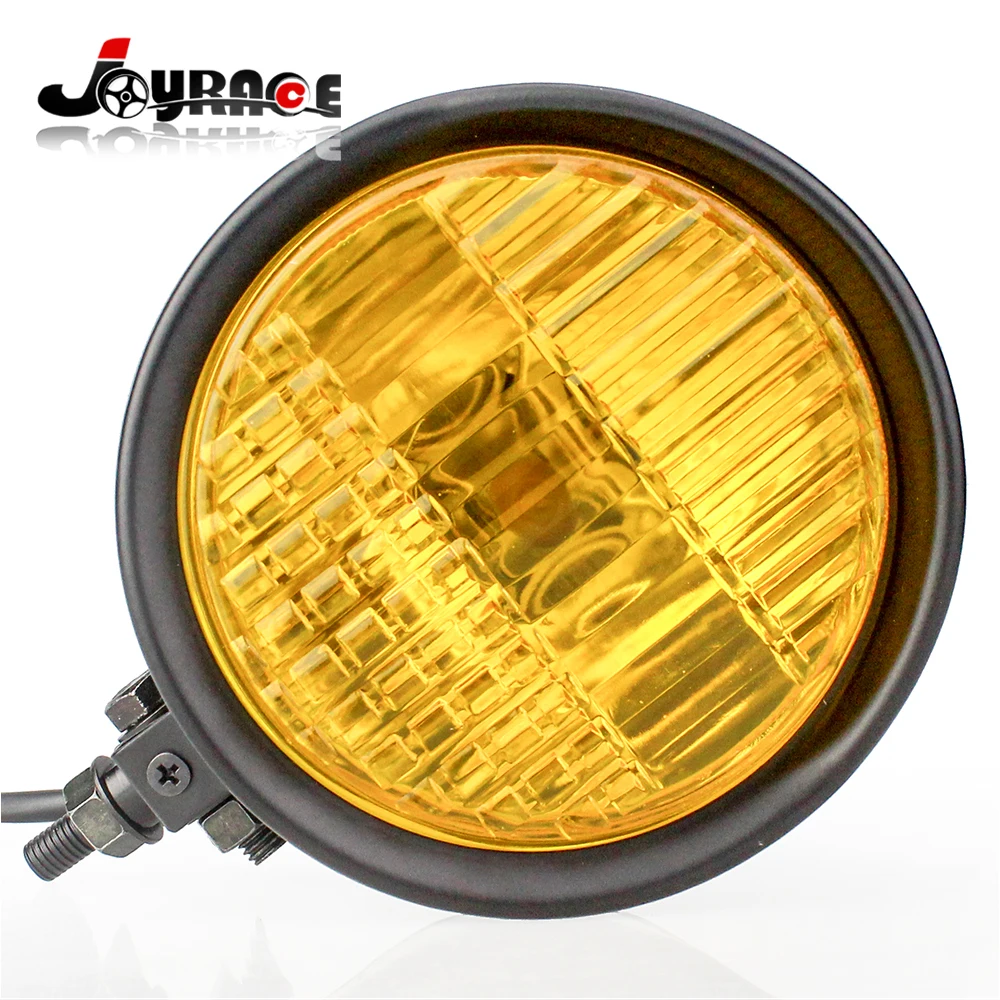 

Custom Metal Moto Head Light H4 5-3/4" 55/60W Hi+Lo Halogen Bulb Headlight Motorcycle Fog Light Yellow Color