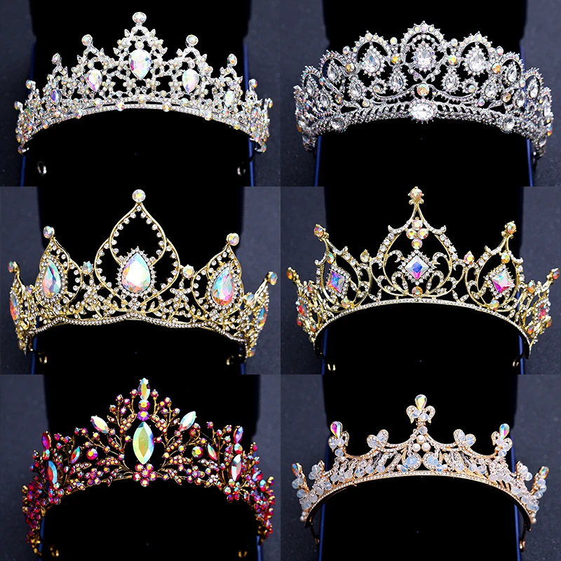 Элегантные Красочные Кристальные тиары и короны серебряное золото свадебные диадемы для королевы принцесса жемчуг свадебные женские аксессуары для волос