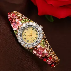 Для женщин красивый цветок полоса выдалбливают браслет кристалл кварца часы-браслет ювелирных изделий 181 G6TN 93ZZ