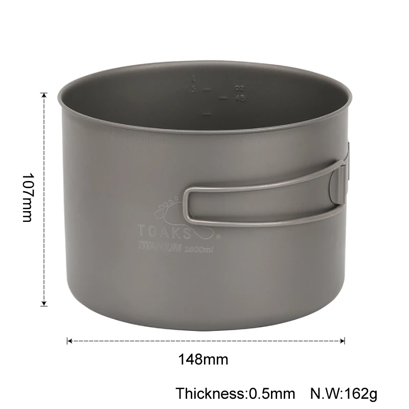 TOAKS CKW-1600 ultraligero de Camping al aire libre de olla y pan olla de cocción sartén Titamium juegos de utensilios de cocina olla