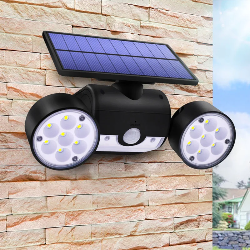 

30LED Solar Light Dual Head Outdoor Adjustable Waterproof Outdoor PIR Motion Sensor Spotlight Adjustable Angle Lights For Garden