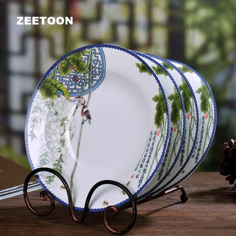 

8/10inch Jingdezhen Dinner Plate Ceramic Spring Scene Pattern Decor Plates Steak Dish Fruit Tray Container Dinnerware Tableware