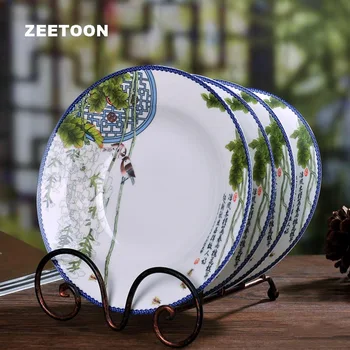 

8/10inch Jingdezhen Dinner Plate Ceramic Spring Scene Pattern Decor Plates Steak Dish Fruit Tray Container Dinnerware Tableware