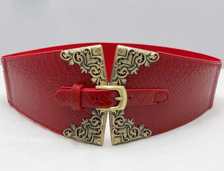 Free Shipping 2018 New Arrival Womens Red Retro Wide Elastic Belt For