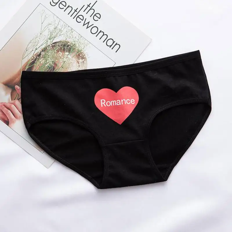 2019 Heart Panties for Women Cotton Letters Print Underwear Ladies Sexy Lingerie Girls Briefs Female Underpants Cartoon Panties