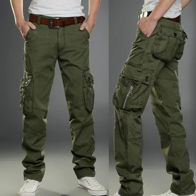 Mens Cargo Pants Multi Pocket Baggy Straight Trousers Camouflage Casual ...