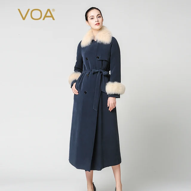 Cheap Fur coat for women navy blue double breasted fox fur coat winter thicken sashes cotton padded jacket luxury brand parkas M7302