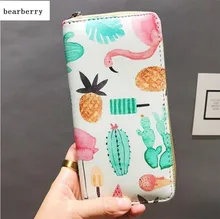 2017 de alta calidad de cuero de las mujeres embrague carteras marca impresión flamingo MN169 gota titular de la tarjeta monedero 12 estilos para elegir