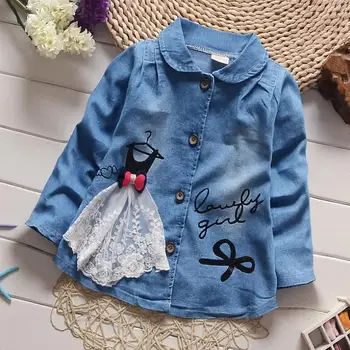

Baby girl lace carrtoon print denim jackets spring autumn new princess coats children cotton outerwear kids clothes 12M-4Y ws242