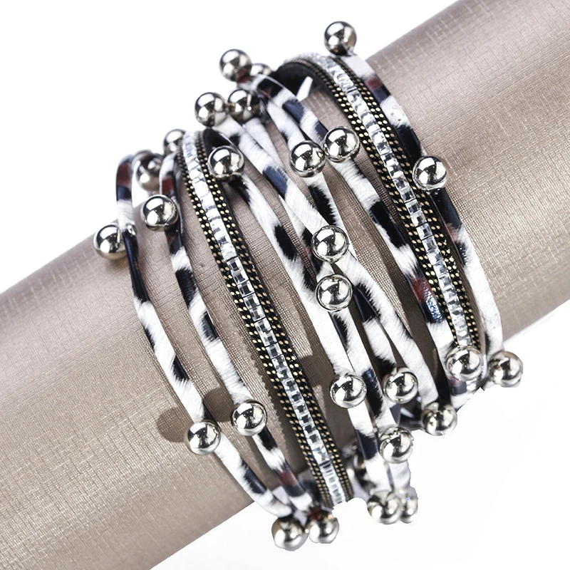 Amorcome, женские кожаные браслеты с принтом зебры, модный дизайн, бусины, очаровательные Многослойные браслеты и браслеты, ювелирные изделия