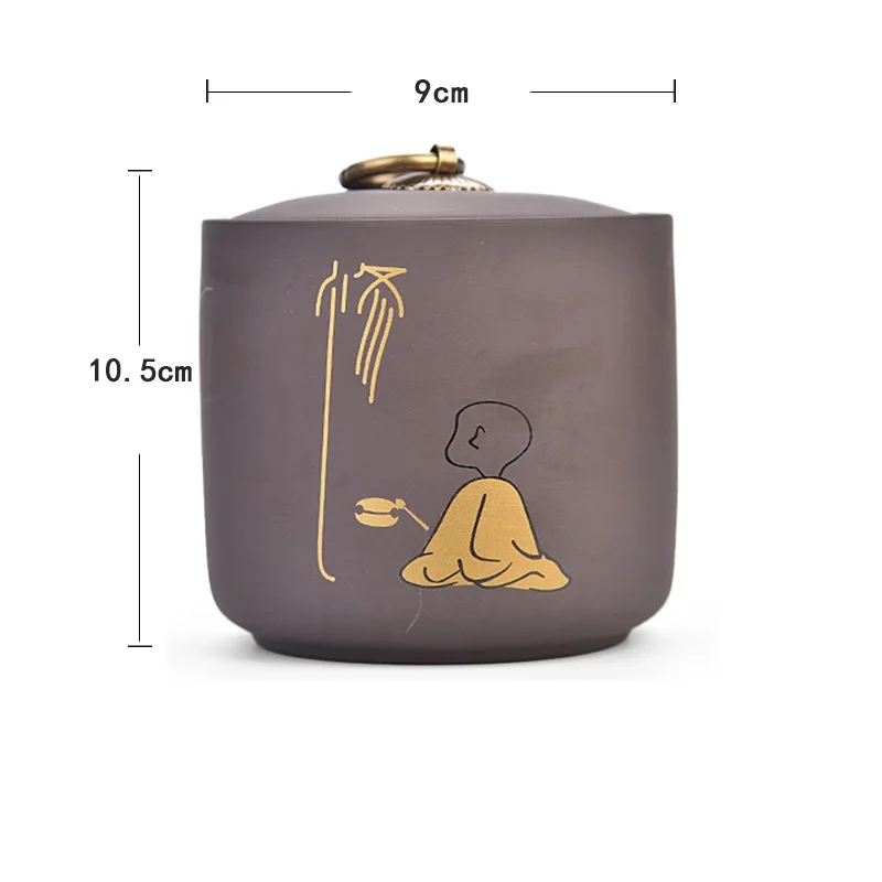 Traditional Purple Clay Ceramic Tea Jar Kitchen Storage Jars Sugar bowl Little Monk Pattern Storage Containers Home Decor Art - Цвет: xiu